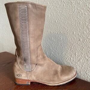 UGG Annisa Australia Mid Calf Side Zip Brown Leather Boots Womens 7